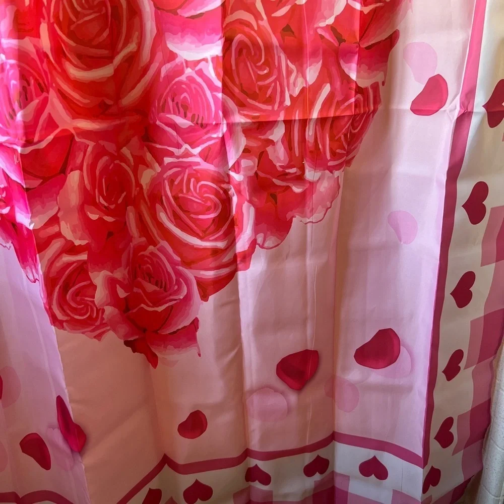 Pink Hearts and Roses Shower Curtain with Hooks Valentines Day Long
